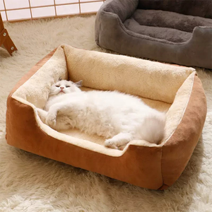 Lit carré pour chat Diverses couleurs tendance Lavable Nid doux Chenil Lit en peluche pour animaux de compagnie pour chats chiens - Product Image 1