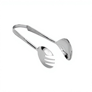 Stainless Steel Serving <b>Tongs</b> With Spoon And Fork Ends Kitchen Utensil Polish High Quality Metal Salad <b>Barbeque</b> <b>Tong</b> For Parties - Product Image 1