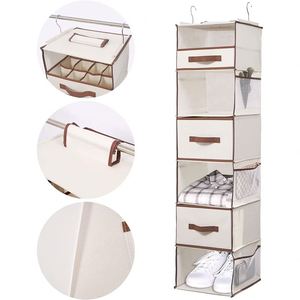 Organisateur de rangement suspendu pour placard à 6 étagères avec tiroirs et poches latérales, organisateur de garde-robe gain de place pour vêtements de bébé - Product Image 1