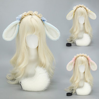S0012 Ensemble d'oreilles et de queue de lapin moelleuses, bandeau Lolita Alice Cosplay avec nœud, accessoire de costume en peluche pour femmes