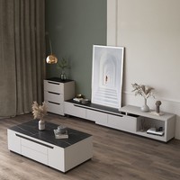 Petit salon simple et moderne avec table basse multifonctionnelle en verre trempé relevable et pliante