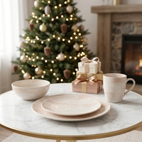 Service de table en céramique émaillée à motif marbré rose clair, 16 pièces, assiettes, bols, tasses, service de dîner en porcelaine
