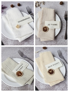 Taplak meja pinggiran warna-warni dekorasi pernikahan kain Linen selimut tipis serbet dengan tepi mentah taplak meja kain serbet - Product Image 2