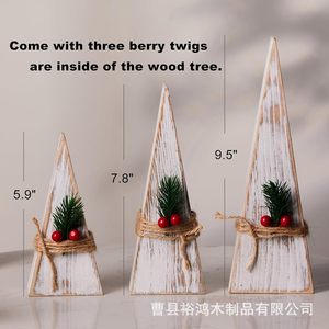 Wooden <b>Christmas</b> <b>Tree</b> Decoration Set <b>Mini</b> Rustic Style Triangle Shape Solid Wood Craft Ornament For Home And Desktop Use - Product Image 2