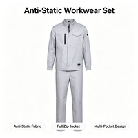 Conjunto de Uniforme de Trabajo Antiestático de Manga Larga al por Mayor, Chaqueta y Pantalones de Trabajo de Algodón con Bolsillos con Cremallera Resistentes para Fábrica y Taller