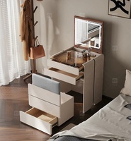 Meuble de toilette moderne de luxe en chêne brun avec miroir éclairé et lumière LED pour chambre et salle de bain – Offre spéciale