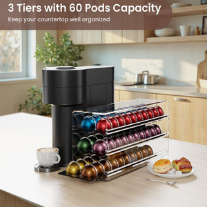 Tiroir de rangement pour capsules de café en acrylique à 3 niveaux, capacité de 60 capsules, porte-capsules de café pour <span class=keywords><strong>Nespresso</strong></span> <span class=keywords><strong>Vertuo</strong></span> - Product Image 3