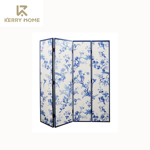 <span class=keywords><strong>Paravent</strong></span> en <span class=keywords><strong>bois</strong></span> motif fleur bleu et blanc maison diviseur de pièce pliable décoratif pour chambre et salon Design imprimé - Product Image 1