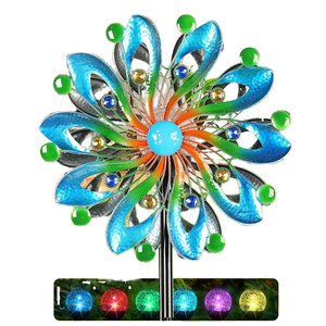 Đôi kim loại sắt cơ thể động cối xay gió trang trí gió Spinner cổ phần năng lượng mặt trời đèn sân vườn - Product Image 1