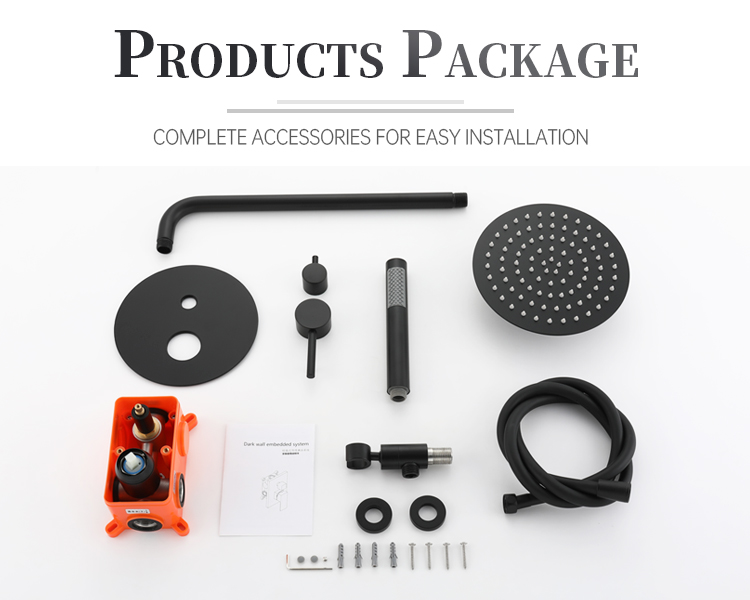 stainless steel circular black concealed hot and cold dual function in-wall bathroom shower with embedded box shower set