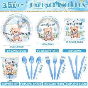 El juego de decoración de fiesta temática de oso azul bebé personalizable incluye pancarta de papel y plato para celebraciones de cumpleaños de Acción de Gracias - Product Image 3