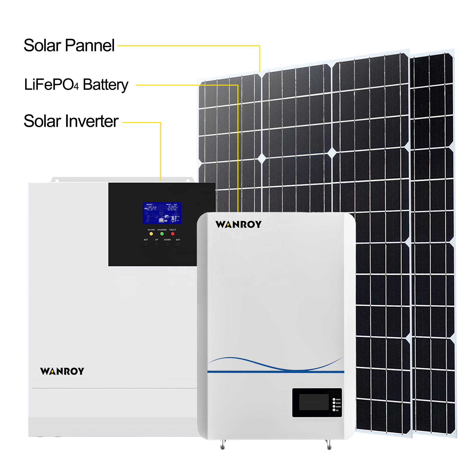 220V 230V Off Grid 3 кВт гибридная солнечная система инвертор с 3000W настенной батареей