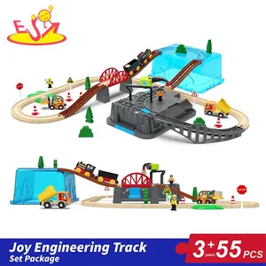 子供のための55個の教育列車レールおもちゃ木製エンジニアリングスロットプレイセットW04C248