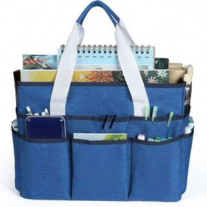 Sac fourre-tout organisateur BSCI, grand sac de rangement pour travaux d'art avec plusieurs poches, sac de couture bleu pour l'art, l'artisanat et l'école - Product Image 1