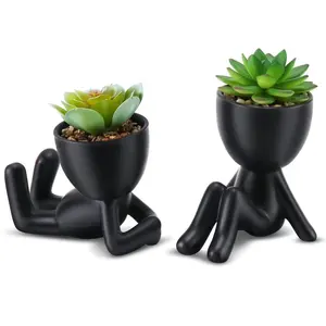 Factory Price Eco-friendly Custom Artificial Plants Succulent In Human-Shaped Ceramic Pots Porcelain Stoneware Flowerpots