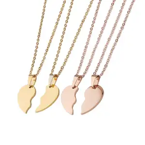 Valentine's Day Necklace Gold Plated 2 Pcs Set Broken Stainless Steel Half Heart Couple Necklace