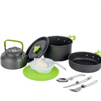 Ensemble de cuisine de camping en aluminium : bouilloire, poêle et couverts pliables, kit de cuisson portable pour le plein air et la randonnée