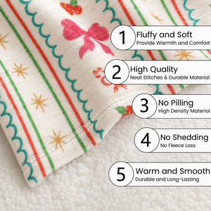 Chăn nỉ flanel in họa tiết Giáng Sinh, nơ ruy băng tùy chỉnh, bán buôn, màu kem sọc, dùng cho ghế sofa, ghế dài tại nhà - Product Image 2