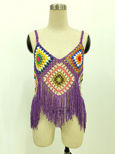 100% acrylique femmes vêtements tricot été plage couvrir bohème gland vacances <span class=keywords><strong>gilet</strong></span> à la main <span class=keywords><strong>Crochet</strong></span> frange haut court pour les femmes - Product Image 5