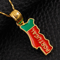 Pendentif Collier en Alliage de Cuivre Émaillé à la Mode HIP HOP Personnalisé Carte du Portugal Or 18K