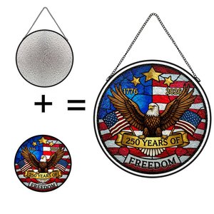 <b>Retro</b> Stained Glass Suncatcher Pendant 250 Years Of Freedom Usa Celebration - Product Image 1