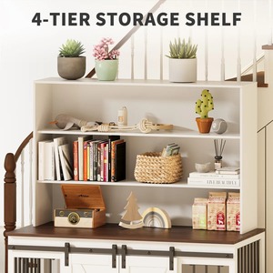 Hundekäfig aus Holz als Möbelstück mit Trennwand, Indoor-Hundezwinger für zwei Hunde, Doppel-Schiebetüren, Ablagefach - Product Image 3