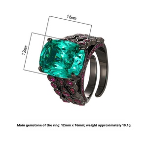 Fashion Statements Jewelry Eco-friendly Copper Black Gold Plated 12*16mm Colorful Zircon <b>Adjustable</b> <b>Ring</b> Gold Plated for Women - Product Image 2