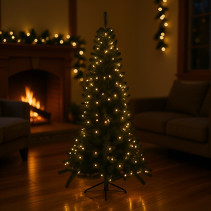 ต้นคริสต์มาสพร้อมไฟ LED สีขาวอบอุ่น ขนาด 7 ฟุต ปลายกิ่งทำจาก PVC ตกแต่งภายในบ้าน มีฐานตั้ง น้ำหนักเบา ติดตั้งง่าย - Product Image 2