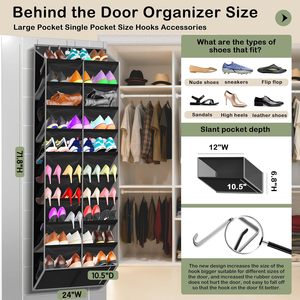 Over The Door <b>Shoe</b> Organizer 20 Pockets Holds 30 Pairs Black Heavy Duty Fabric Mesh For <b>Shoes</b> <b>Storage</b> Behind Doors - Product Image 2