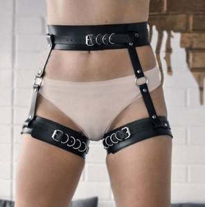 Vente en gros bas de lingerie avec ceinture pour femmes harnais pour jambes en cuir ceinture épée Harajuku harnais en cuir ceinture <span class=keywords><strong>porte</strong></span>-jarretelles pour jambes gothiques - Product Image 2