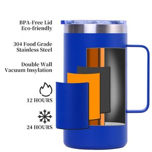 Wholesale Sublimation Blanks 12oz 14oz 16oz 20oz 24oz Double Wall Stainless Steel Custom Coffee Beer Offiec Mug with Lid Handle - Product Image 2
