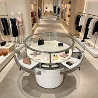 Table de présentation ronde en verre sur mesure, comptoir de présentation pour sacs à main et bijoux de boutique, personnalisation complète du mobilier de présentation pour toute la boutique