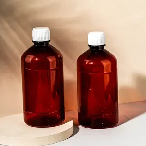 Bottiglia di soluzione orale da 500ml vite tappo bianco bottiglia ovale contenitore ambrato bottiglia di medicina liquida con misurino