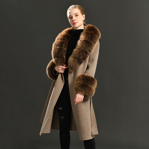Cappotto <span class=keywords><strong>Trench</strong></span> da <span class=keywords><strong>Donna</strong></span> Lungo in Lana Traspirante, <span class=keywords><strong>Doppiopetto</strong></span> con Cintura, Stile Streetwear, con Collo in Vera Pelliccia di Volpe - Offerta Speciale - Product Image 4