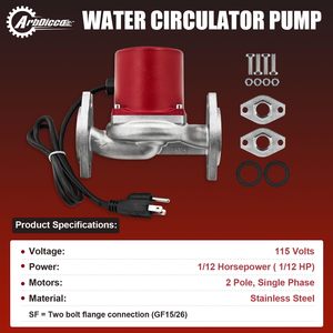 Pompe de circulation d'eau ArbDicco 115V 1/12HP, raccord à bride, sortie 1 pouce, monophasée électrique - Product Image 2