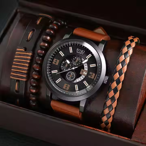 Nuevo Conjunto de Joyería de 4 Piezas de Aleación para Hombre, Reloj de Pulsera de Cuarzo con Correa de Cuero Informal, con Fecha y Número, Reloj de Moda - Product Image 1