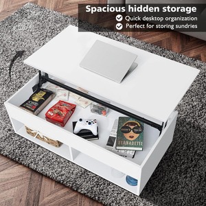 Moderno LED ascensore Top in legno <span class=keywords><strong>tavolini</strong></span> <span class=keywords><strong>da</strong></span> caffè 2 per l'intrattenimento centro nascosto con prese di corrente 2 ripiani aperti bianco - Product Image 2