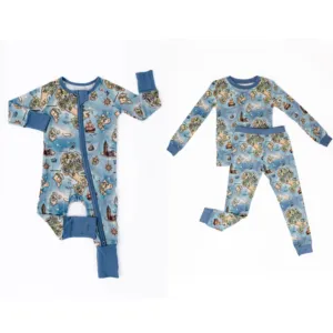 Barboteuses bio pour bébé Pyjama écologique en bambou pour bébé Combinaison de nuit durable avec fermeture éclair Grenouillère pour nouveau-né Grenouillère à impression personnalisée