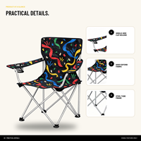 Chaise de camping en gros pour événements sportifs avec porte-gobelet latéral et logo et motif personnalisés pour l'encouragement lors de tournois en plein air