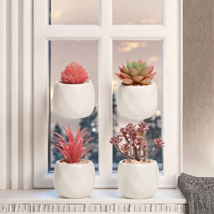 OFFERTA SPECIALE Set di 4 Piccoli <span class=keywords><strong>Fiori</strong></span> Artificiali di Succulente <span class=keywords><strong>Rosa</strong></span> in Vaso di Ceramica Bianca con Materiale PE per Decorazione Ufficio - Product Image 3