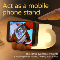 Veilleuse USB rechargeable en silicone, support de téléphone portable en forme de tasse à café, lampe d'ambiance LED de chevet, couleurs changeantes
