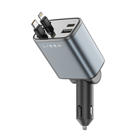 LISEN Chargeur de voiture rétractable 84W Chargement rapide USB C Adaptateur auto avec câble extensible pour iPhone 17 Pro Max Samsung S25