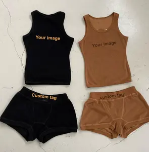 OEM custom logo soft clothing lounge wear tank top and hot shorts two pieces women's summer sets 2023