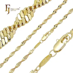 54100134 FJ Fallon Fashion Jewelry Double singapore link chain Plated in 14K Gold Brass Based