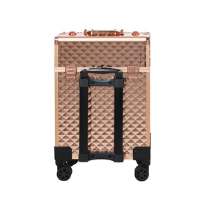 Valise de maquillage portable Water Cube, rose gold, grande capacité, roulettes pivotantes, étui de rangement professionnel pour produits de beauté - Product Image 4