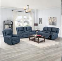 HOMERS Manuelles Relaxsofa-Set 3+2+1 aus Echtleder mit Drahtlosem Ladegerät, Massagefunktion und Drehbarem Holzrahmen