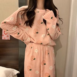 Fall Winter Thickened Cartoon Coral Velvet Flannel Women Pajama Sets Long Sleeve Pant Thermal Girls Nightwear - Product Image 6