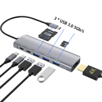 Vente en gros personnalisée Station d'accueil 8 en 1 Hub Usb c Type C hd Tv Hub Usb pour ordinateur portable téléphone mobile tablette ordinateur mac accessoires