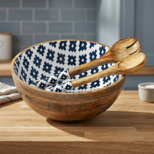 Eco-Friendly Sustainable Wooden Salad Bowl Color Enamel Finish Uncoated Handcrafted Crafts Hub 0.4kg <b>Serving</b> <b>Spoons</b> Parties - Product Image 3