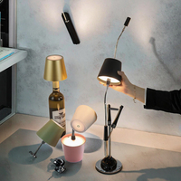 Lampe de table LED moderne sans fil rechargeable en métal, avec abat-jour en forme de bouteille de vin, 3 couleurs, gradation progressive, commande tactile